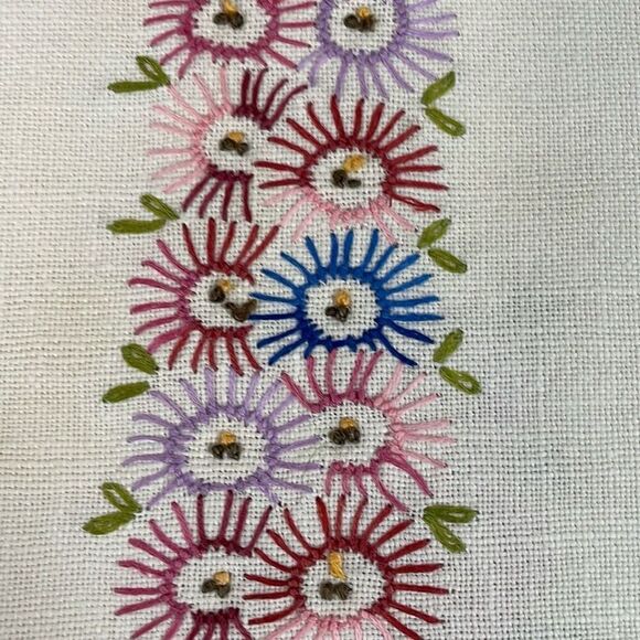 VINTAGE Hand Embroidered Linen Floral Table Runner 18 1/4” W X 39” L - Picture 7 of 10